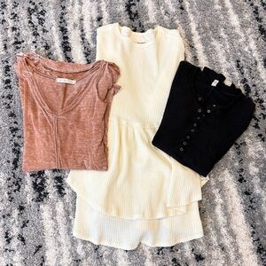 Free People We The Free Lot of 3 Tops Size Small Waffle Knit Thermal Cotton